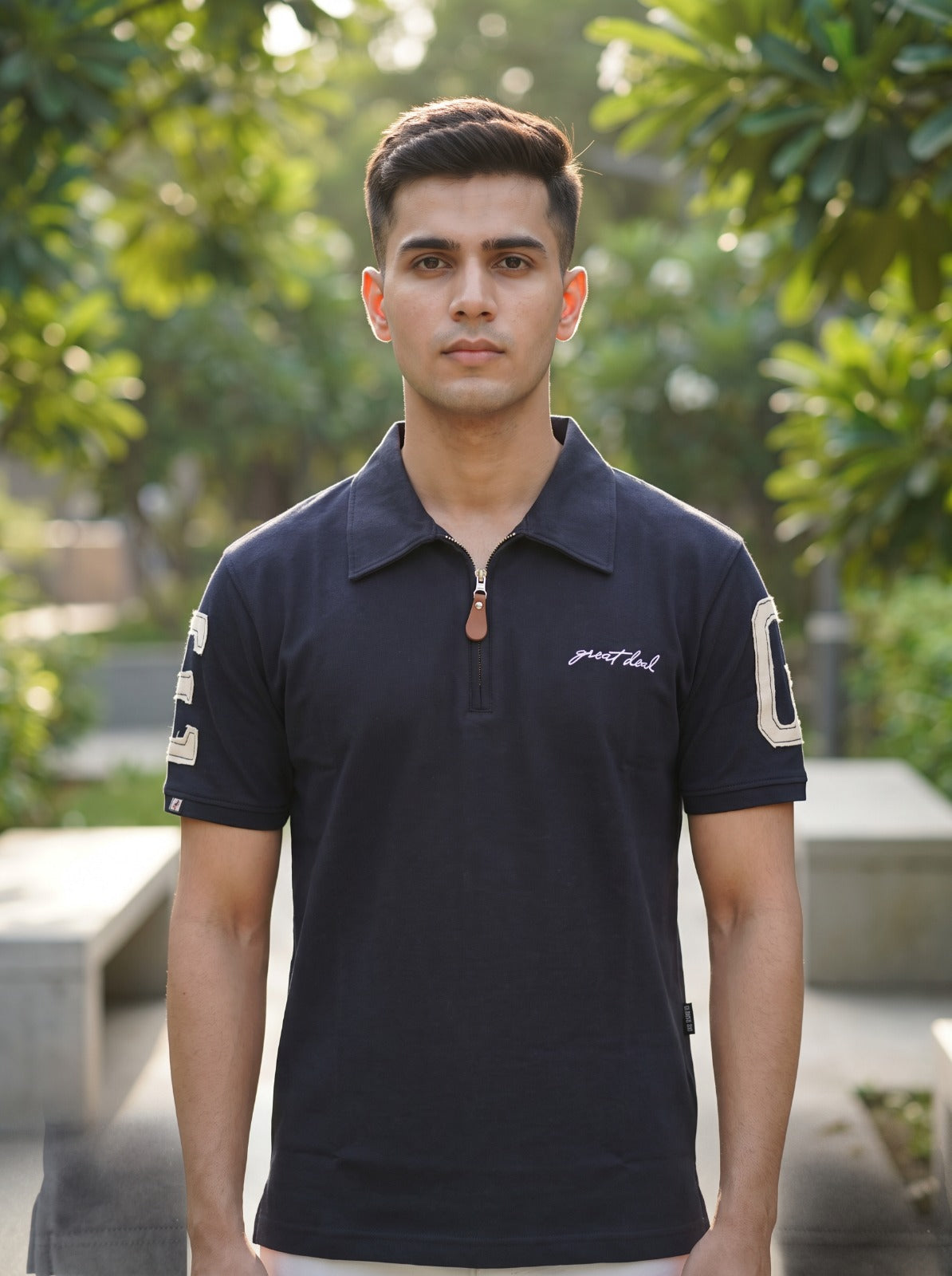 Premium Navy Blue Zip Polo T shirt