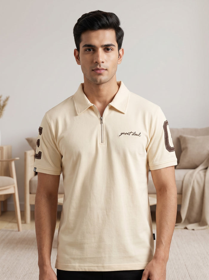 Premium White Zip Polo T shirt