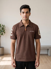 Premium Brown Zip Polo T shirt