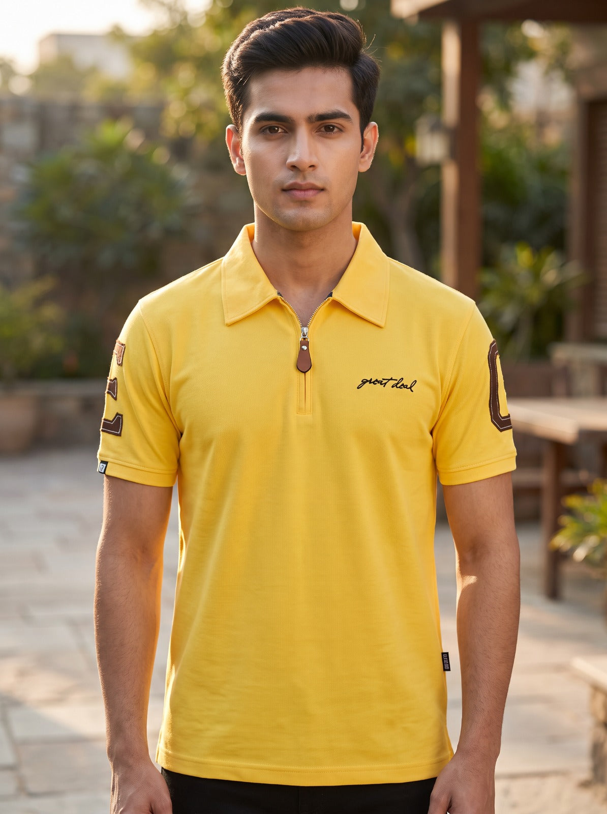 Premium Yellow Zip Polo T shirt