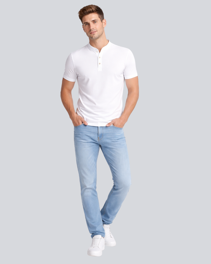 Plain Premium White Henley T Shirt