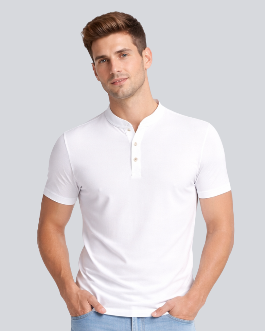 Plain Premium White Henley T Shirt