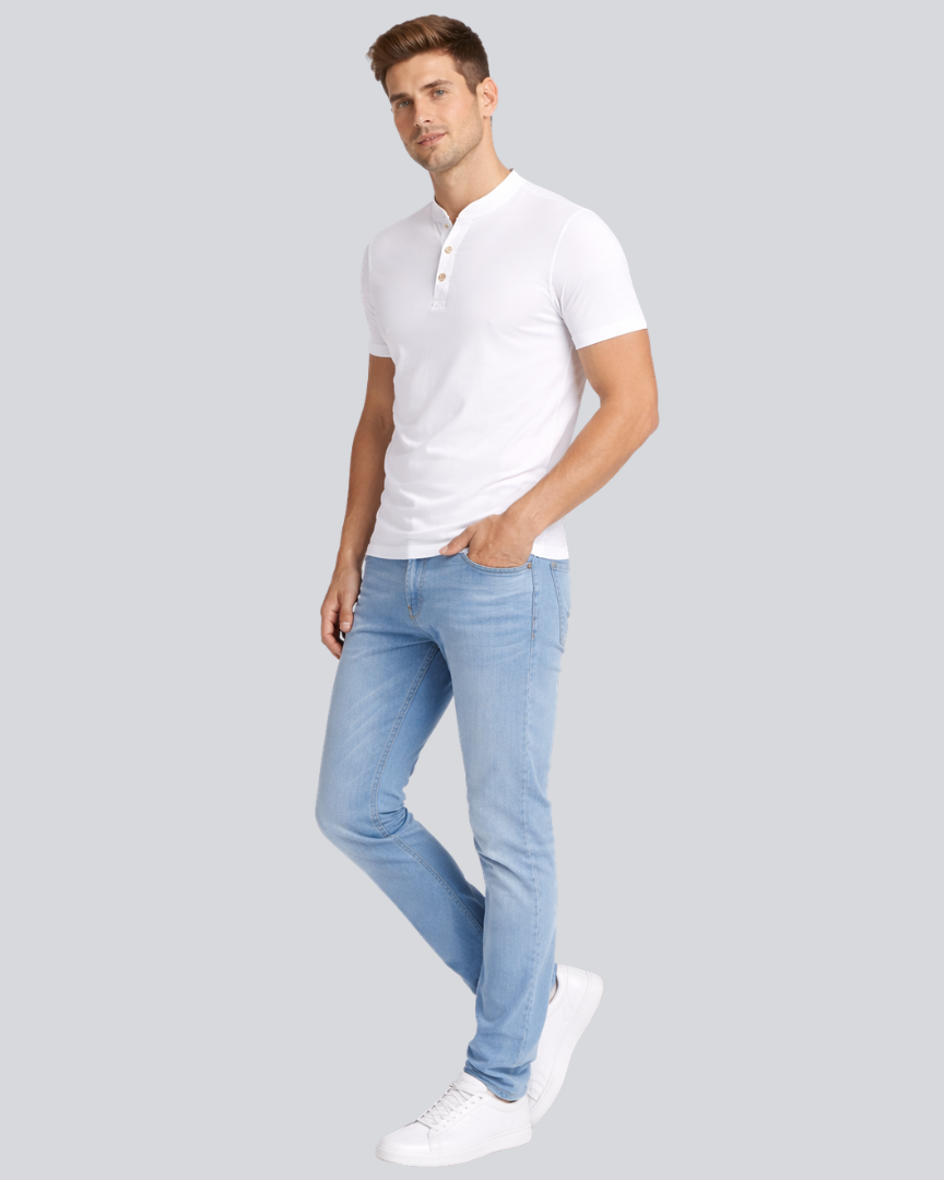 Plain Premium White Henley T Shirt