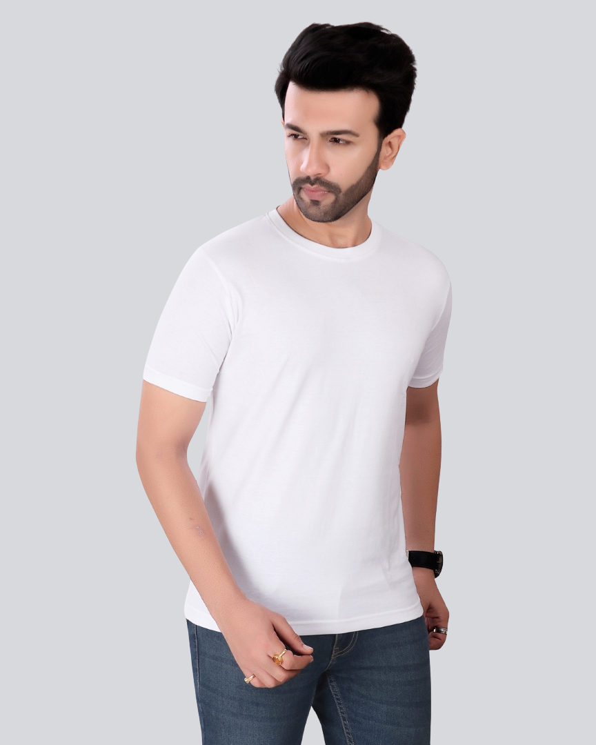 Plain Round Crew Neck White  T-Shirt