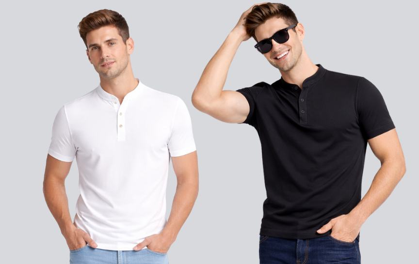 Combo of 2 Premium Henley T shirt White & Black