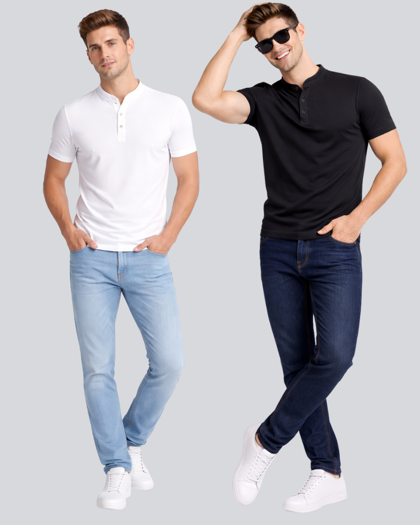Combo of 2 Premium Henley T shirt White & Black