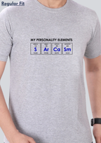 Printed Sarcasm Round Crew Neck Light Grey T-Shirt