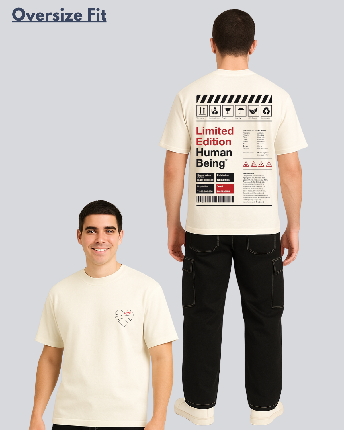 Printed Limited Edition Fragile Heart Streetwear Off White Oversize T-Shirt