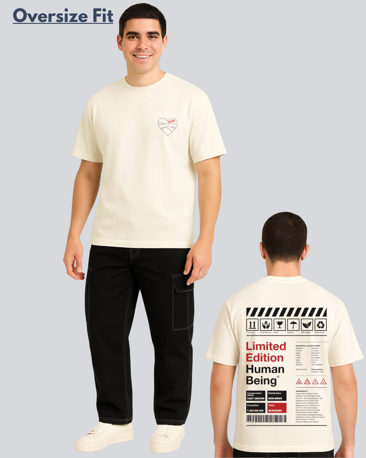 Printed Limited Edition Fragile Heart Streetwear Off White Oversize T-Shirt