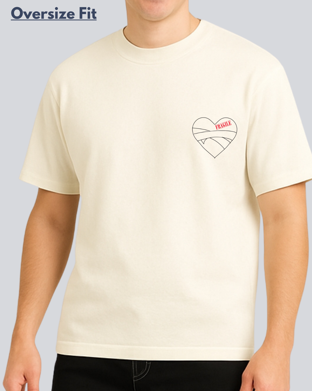 Printed Limited Edition Fragile Heart Streetwear Off White Oversize T-Shirt