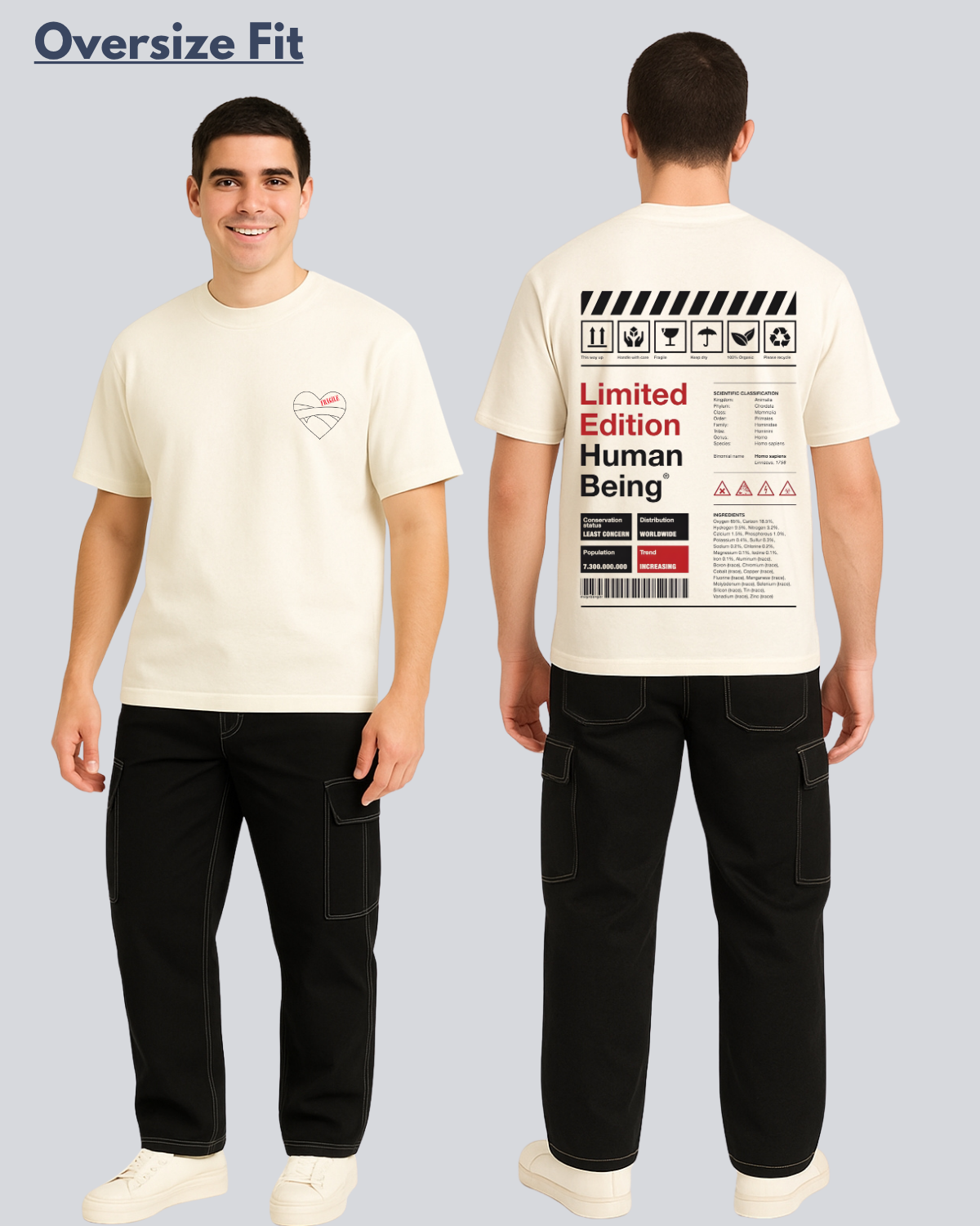 Printed Limited Edition Fragile Heart Streetwear Off White Oversize T-Shirt