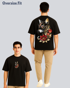Printed Golden Cat Streetwear Black Oversize Fit T-Shirt