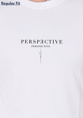 Printed Perspective Round Crew Neck White T-Shirt