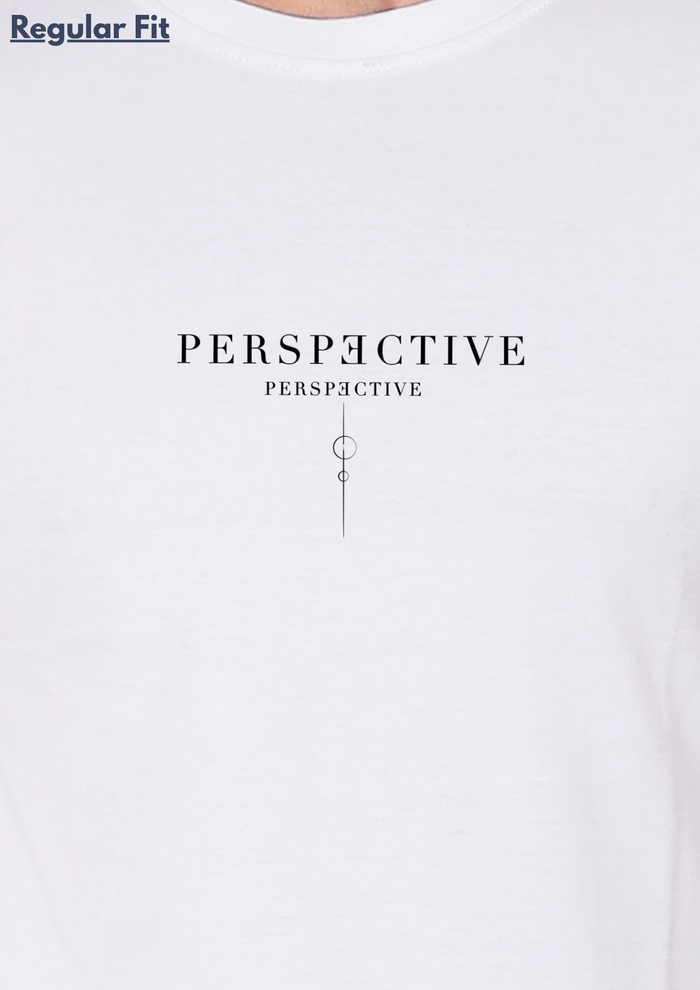 Printed Perspective Round Crew Neck White T-Shirt