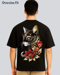 Printed Golden Cat Streetwear Black Oversize Fit T-Shirt