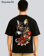 Printed Golden Cat Streetwear Black Oversize Fit T-Shirt