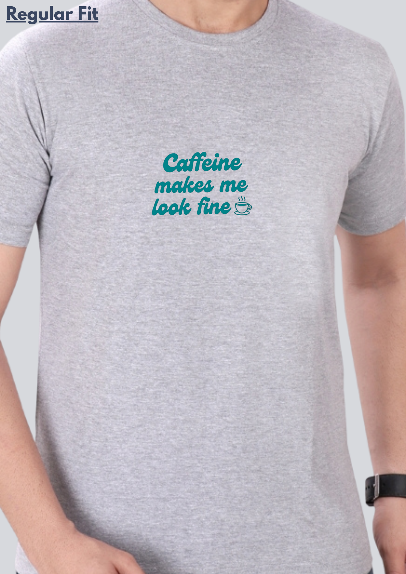 Printed Caffeine Round Crew Neck T-Shirt