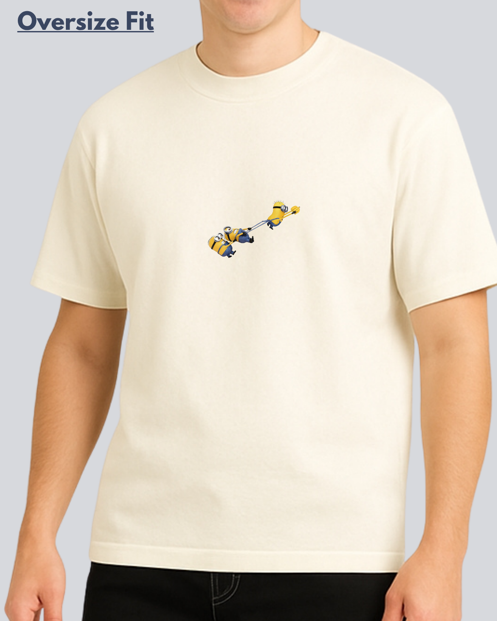 Printed Minion Banana Streetwear Off White Oversize T-Shirt