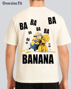 Printed Minion Banana Streetwear Off White Oversize T-Shirt