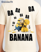 Printed Minion Banana Streetwear Off White Oversize T-Shirt