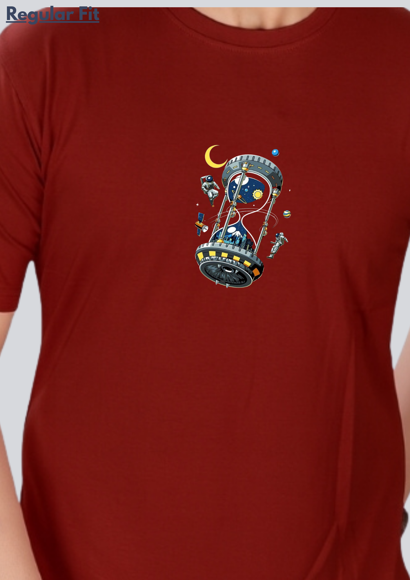 Printed Space Hourglass Round Crew Neck T-Shirt