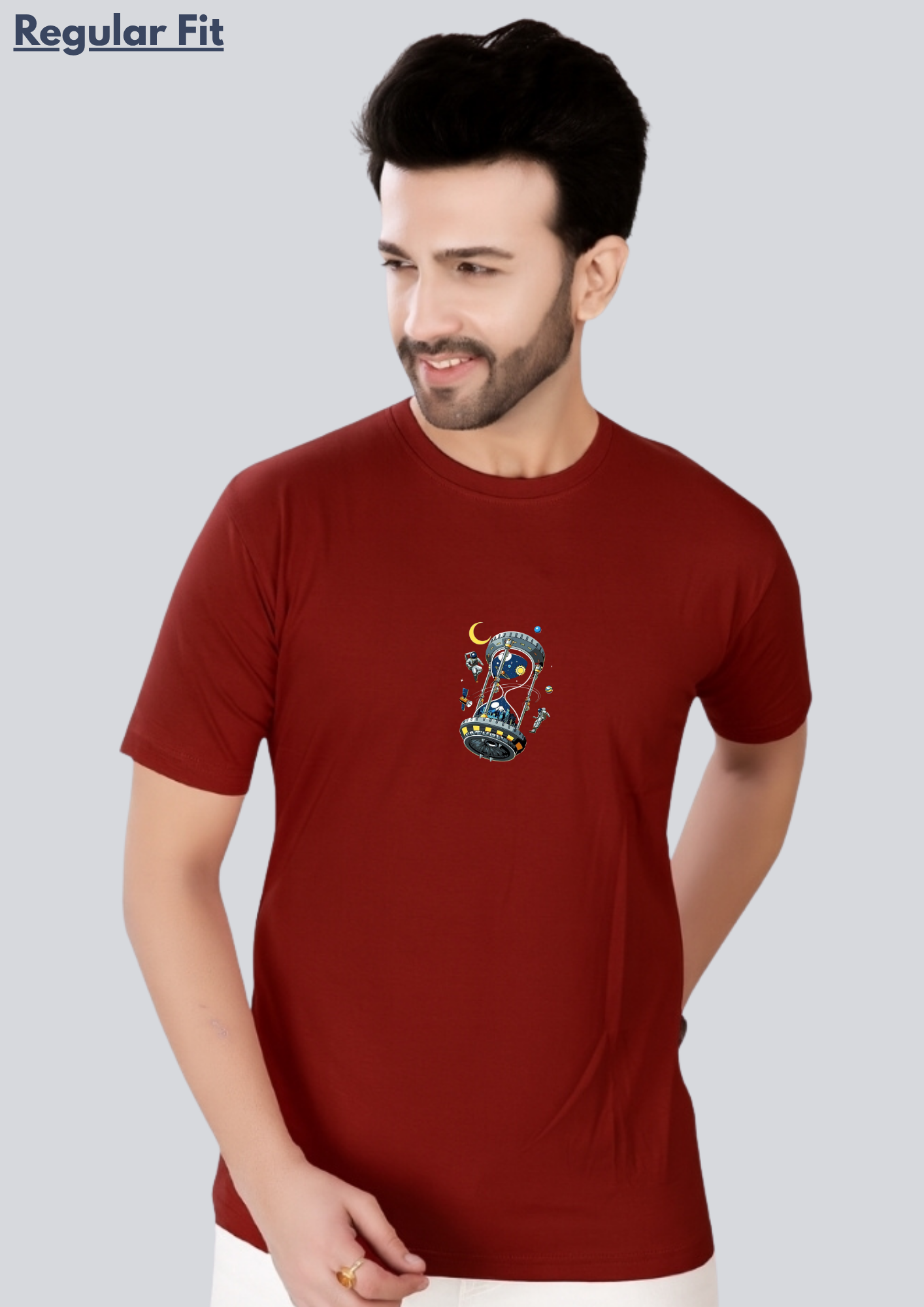 Printed Space Hourglass Round Crew Neck T-Shirt