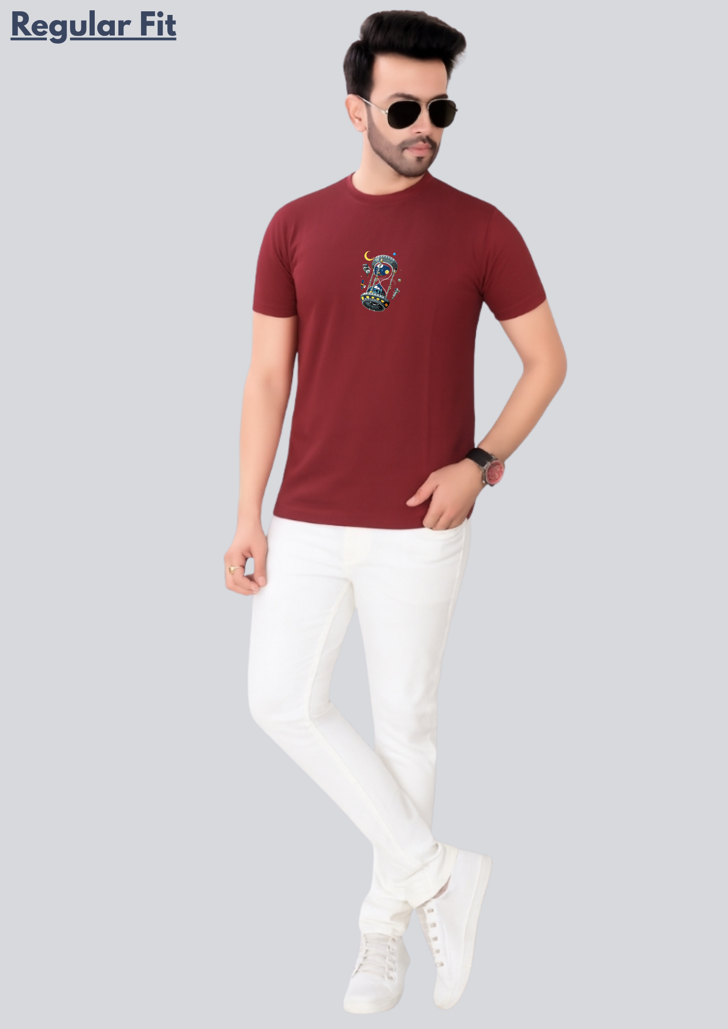 Printed Space Hourglass Round Crew Neck T-Shirt