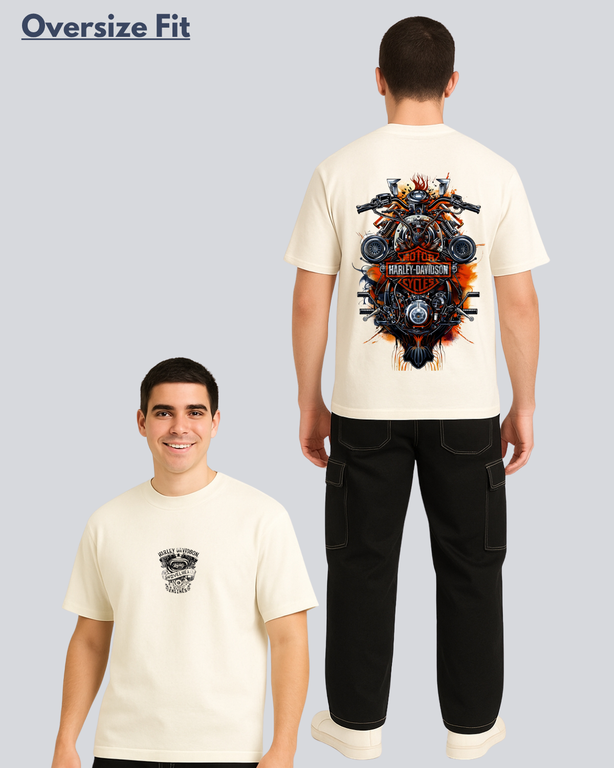 New Printed Harley Davidson Streetwear Off White Oversize T-Shirt