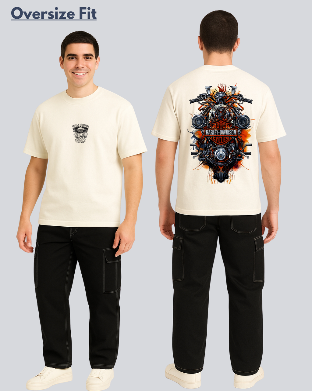 New Printed Harley Davidson Streetwear Off White Oversize T-Shirt