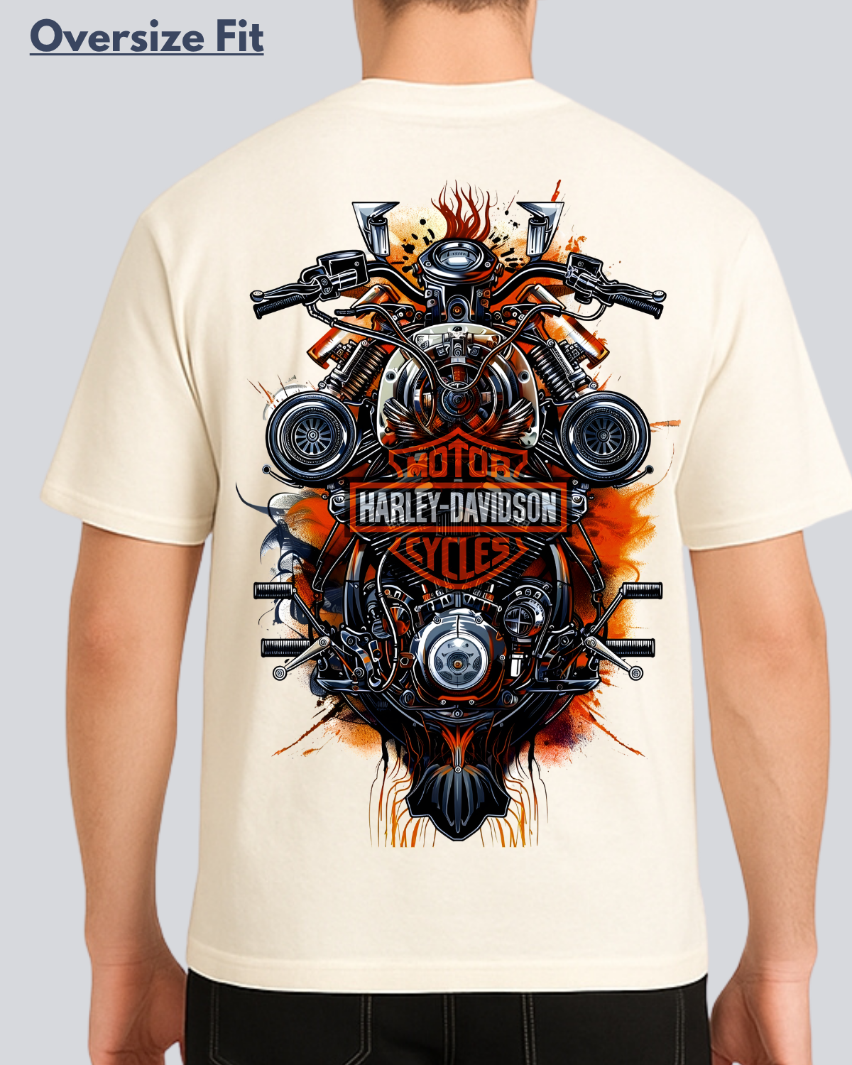 New Printed Harley Davidson Streetwear Off White Oversize T-Shirt