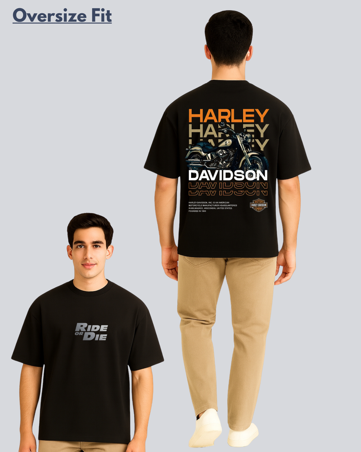 Printed Harley Davidson Streetwear Black Oversize Fit T-Shirt