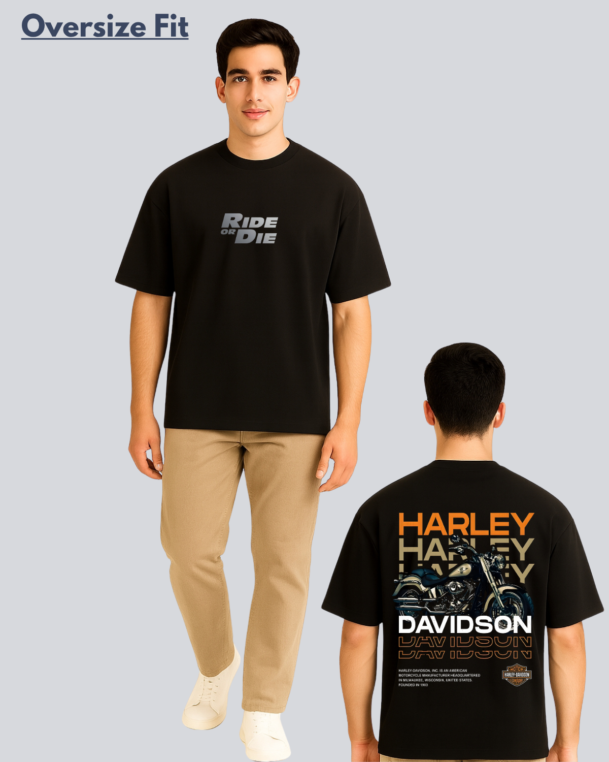 Printed Harley Davidson Streetwear Black Oversize Fit T-Shirt