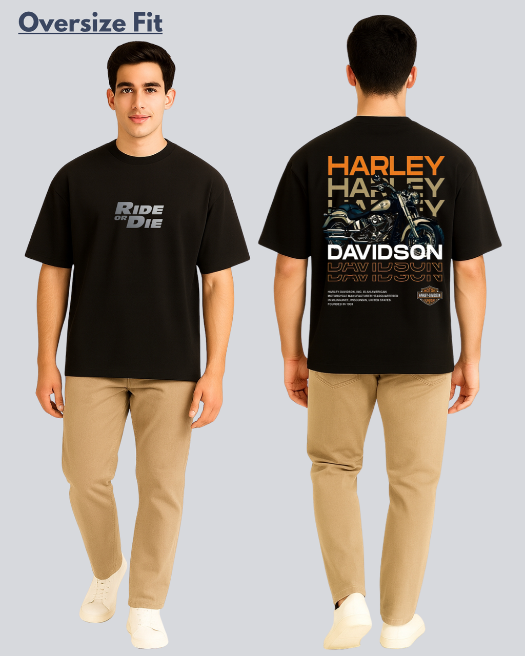 Printed Harley Davidson Streetwear Black Oversize Fit T-Shirt