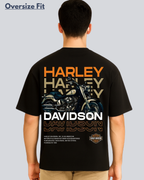 Printed Harley Davidson Streetwear Black Oversize Fit T-Shirt