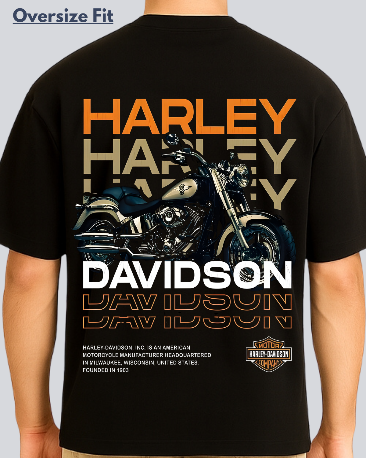 Printed Harley Davidson Streetwear Black Oversize Fit T-Shirt
