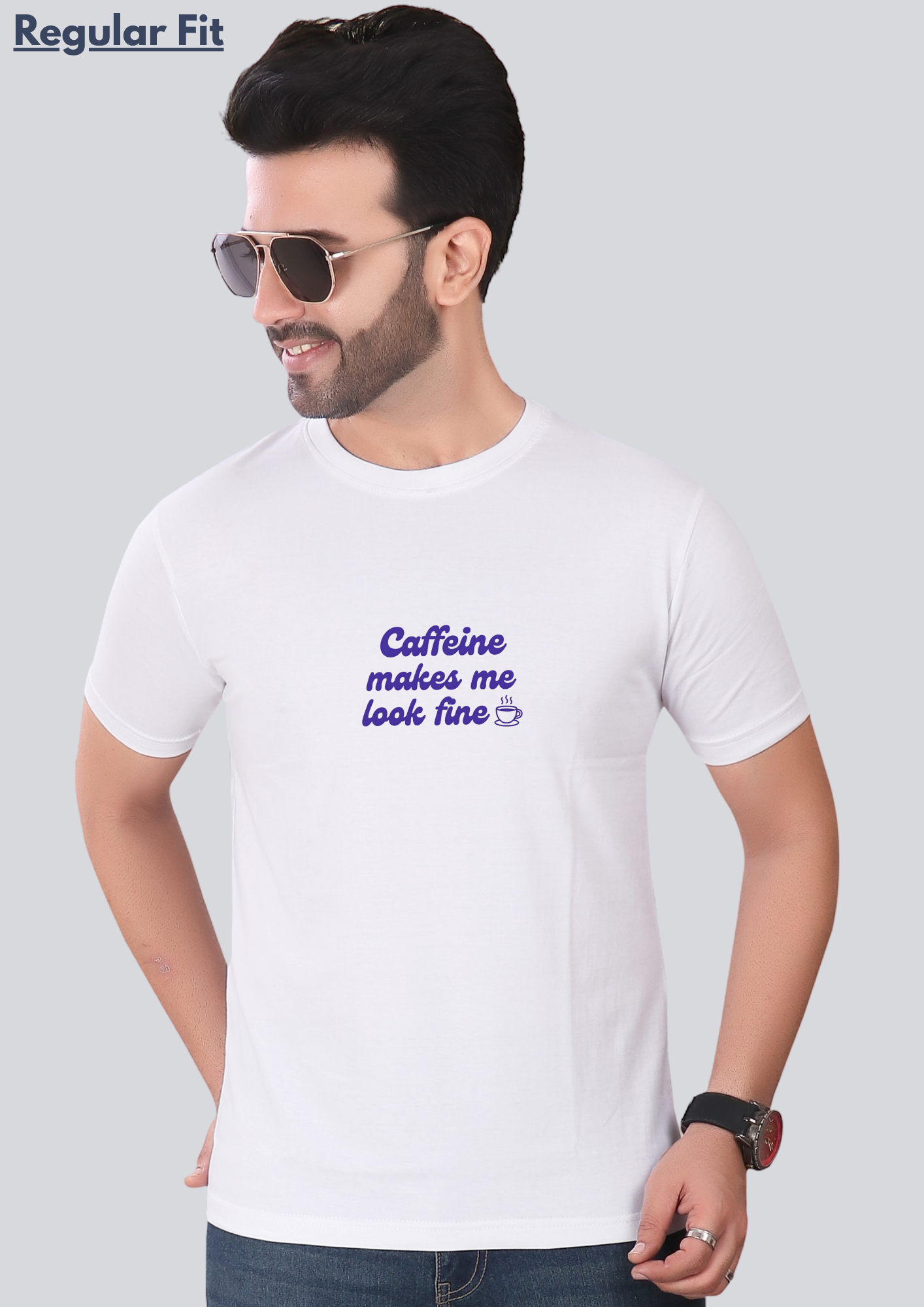 Printed Caffeine Round Crew Neck T-Shirt