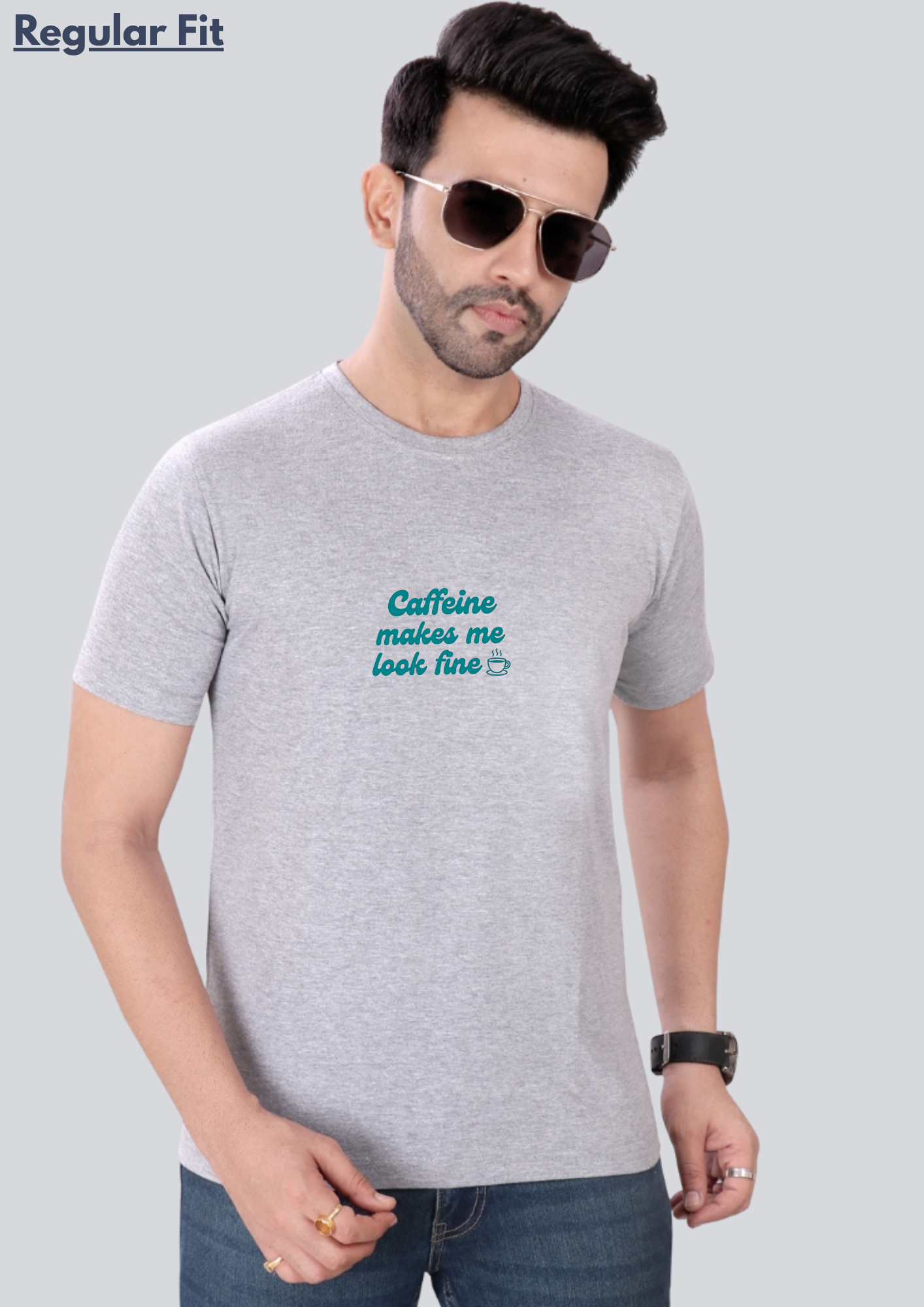 Printed Caffeine Round Crew Neck T-Shirt