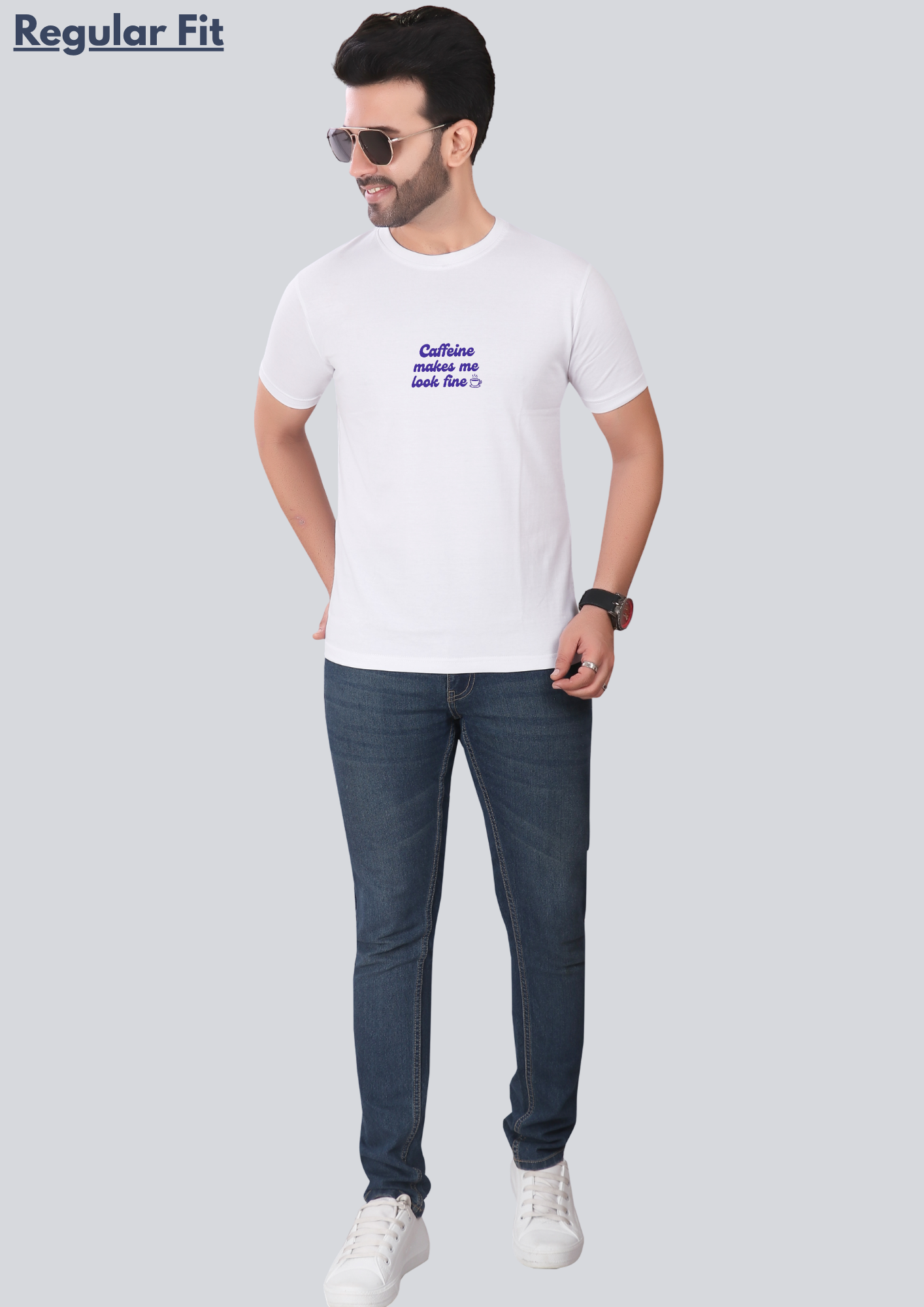 Printed Caffeine Round Crew Neck T-Shirt