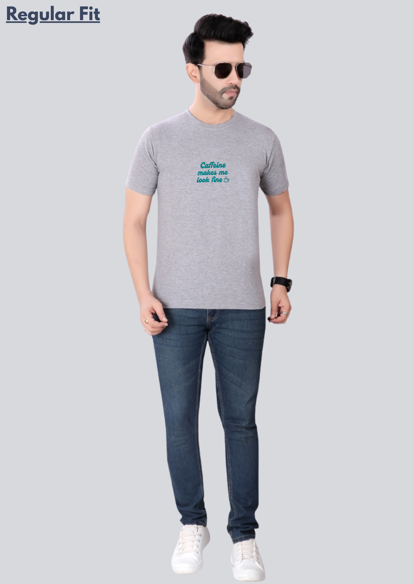 Printed Caffeine Round Crew Neck T-Shirt
